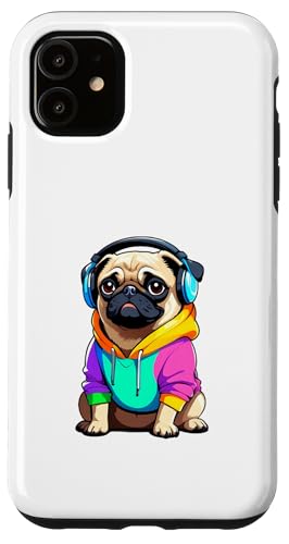 Comic-Mops mit Kopfhörern im bunten Look Hülle für iPhone 11 von Funny Animals of the World - Dog