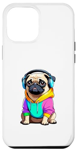 Comic-Mops mit Kopfhörern im bunten Look Hülle für iPhone 12 Pro Max von Funny Animals of the World - Dog