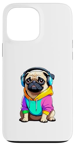 Comic-Mops mit Kopfhörern im bunten Look Hülle für iPhone 13 Pro Max von Funny Animals of the World - Dog