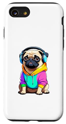 Comic-Mops mit Kopfhörern im bunten Look Hülle für iPhone SE (2020) / 7 / 8 von Funny Animals of the World - Dog