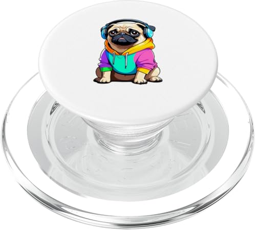 Comic-Mops mit Kopfhörern im bunten Look PopSockets PopGrip für MagSafe von Funny Animals of the World - Dog