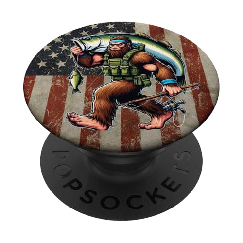 Barschfischerei Bigfoot Fisherman Bass mit amerikanischer Flagge PopSockets Klebender PopGrip Barschfischerei Bigfoot Fisherman Bass mit amerikanischer Flagge PopSockets Klebender PopGrip von Funny Bigfoot Fishing Largemouth Bass Fisherman