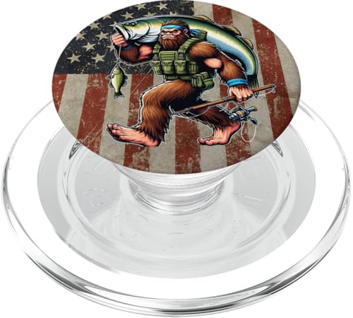 Barschfischerei Bigfoot Fisherman Bass mit amerikanischer Flagge PopSockets PopGrip für MagSafe Barschfischerei Bigfoot Fisherman Bass mit amerikanischer Flagge PopSockets PopGrip für MagSafe von Funny Bigfoot Fishing Largemouth Bass Fisherman