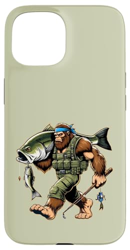 Bigfoot-Fischer fangen Großmaulbarsch beim Angeln im Freien Hülle für iPhone 15 von Funny Bigfoot Fishing Largemouth Bass Fisherman