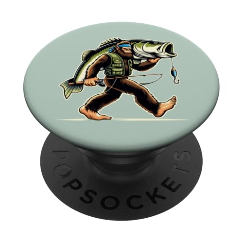 Bigfoot-Fischer fangen Großmaulbarsch beim Angeln im Freien PopSockets Klebender PopGrip von Funny Bigfoot Fishing Largemouth Bass Fisherman