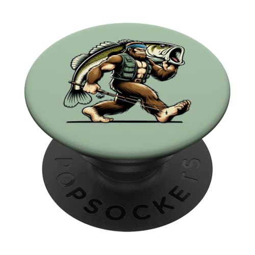 Bigfoot-Fischer fangen Großmaulbarsch beim Angeln im Freien PopSockets Klebender PopGrip von Funny Bigfoot Fishing Largemouth Bass Fisherman