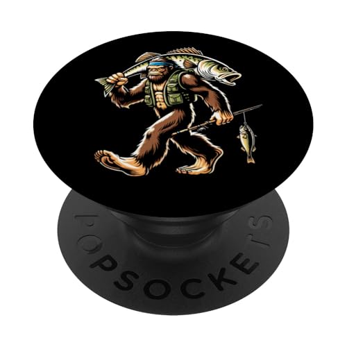 Bigfoot-Fischer fangen Großmaulbarsch beim Angeln im Freien PopSockets Klebender PopGrip von Funny Bigfoot Fishing Largemouth Bass Fisherman