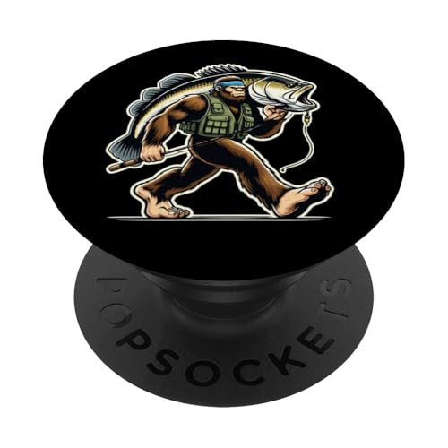 Bigfoot-Fischer fangen Großmaulbarsch beim Angeln im Freien PopSockets Klebender PopGrip von Funny Bigfoot Fishing Largemouth Bass Fisherman