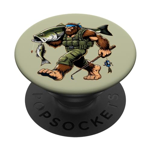 Bigfoot-Fischer fangen Großmaulbarsch beim Angeln im Freien PopSockets Klebender PopGrip von Funny Bigfoot Fishing Largemouth Bass Fisherman
