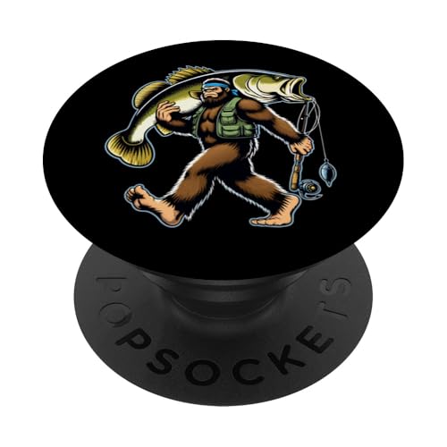 Bigfoot-Fischer fangen Großmaulbarsch beim Angeln im Freien PopSockets Klebender PopGrip von Funny Bigfoot Fishing Largemouth Bass Fisherman
