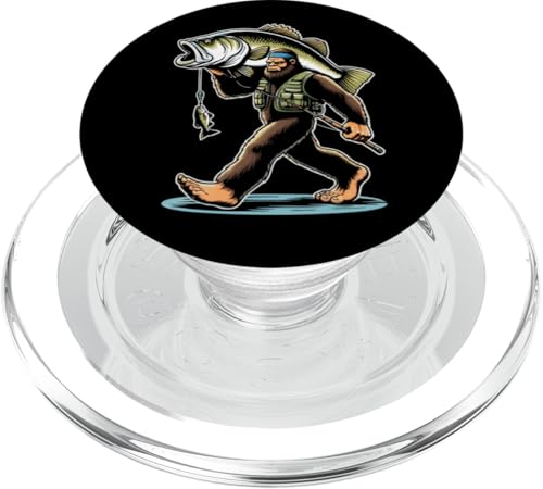Bigfoot-Fischer fangen Großmaulbarsch beim Angeln im Freien PopSockets PopGrip für MagSafe von Funny Bigfoot Fishing Largemouth Bass Fisherman