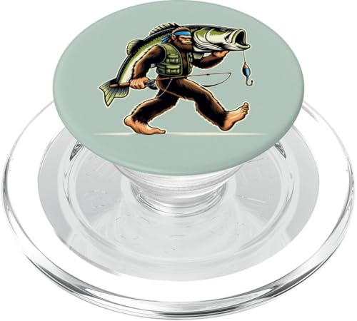 Bigfoot-Fischer fangen Großmaulbarsch beim Angeln im Freien PopSockets PopGrip für MagSafe von Funny Bigfoot Fishing Largemouth Bass Fisherman