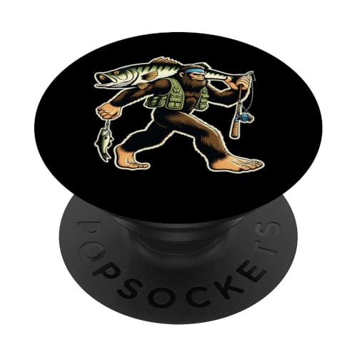 Bigfoot Fisherman Largemouth Bass Angler Lustiger Angelbarsch PopSockets Klebender PopGrip von Funny Bigfoot Fishing Largemouth Bass Fisherman