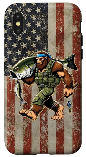 Bigfoot Fisherman mit Großbarsch und amerikanischer Flagge Hülle für iPhone X/XS Bigfoot Fisherman mit Großbarsch und amerikanischer Flagge Hülle für iPhone X/XS von Funny Bigfoot Fishing Largemouth Bass Fisherman