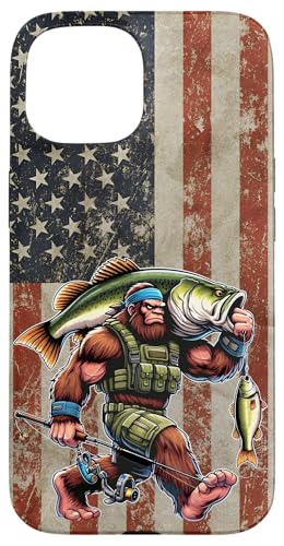Forellenbarschfischen Bigfoot Fisherman Fish mit amerikanischer Flagge Hülle für iPhone 15 Forellenbarschfischen Bigfoot Fisherman Fish mit amerikanischer Flagge Hülle für iPhone 15 von Funny Bigfoot Fishing Largemouth Bass Fisherman