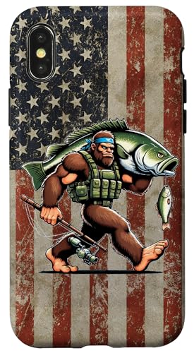Forellenbarschfischen Bigfoot Fisherman Fish mit amerikanischer Flagge Hülle für iPhone X/XS Forellenbarschfischen Bigfoot Fisherman Fish mit amerikanischer Flagge Hülle für iPhone X/XS von Funny Bigfoot Fishing Largemouth Bass Fisherman
