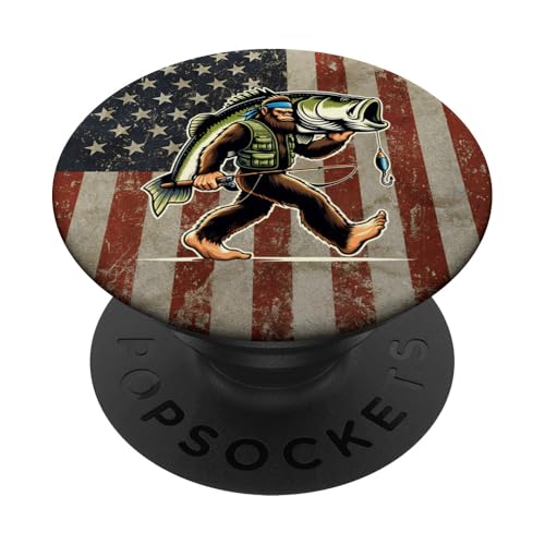 Forellenbarschfischen Bigfoot Fisherman Fish mit amerikanischer Flagge PopSockets Klebender PopGrip Forellenbarschfischen Bigfoot Fisherman Fish mit amerikanischer Flagge PopSockets Klebender PopGrip von Funny Bigfoot Fishing Largemouth Bass Fisherman