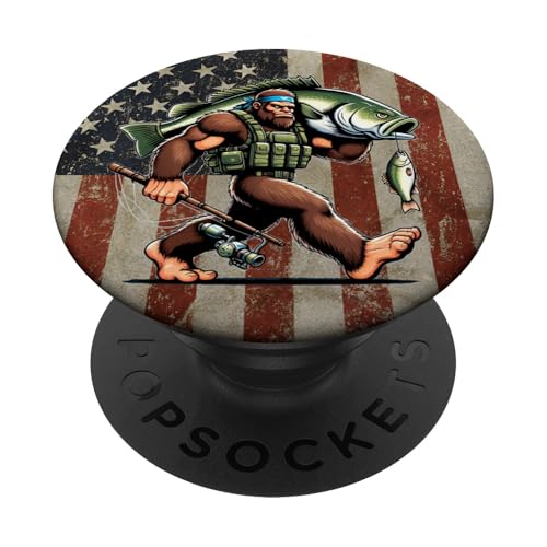 Forellenbarschfischen Bigfoot Fisherman Fish mit amerikanischer Flagge PopSockets Klebender PopGrip Forellenbarschfischen Bigfoot Fisherman Fish mit amerikanischer Flagge PopSockets Klebender PopGrip von Funny Bigfoot Fishing Largemouth Bass Fisherman