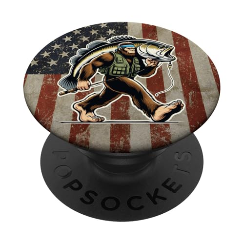 Forellenbarschfischen Bigfoot Fisherman Fish mit amerikanischer Flagge PopSockets Klebender PopGrip Forellenbarschfischen Bigfoot Fisherman Fish mit amerikanischer Flagge PopSockets Klebender PopGrip von Funny Bigfoot Fishing Largemouth Bass Fisherman