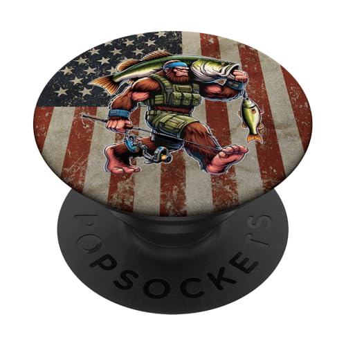 Forellenbarschfischen Bigfoot Fisherman Fish mit amerikanischer Flagge PopSockets Klebender PopGrip Forellenbarschfischen Bigfoot Fisherman Fish mit amerikanischer Flagge PopSockets Klebender PopGrip von Funny Bigfoot Fishing Largemouth Bass Fisherman