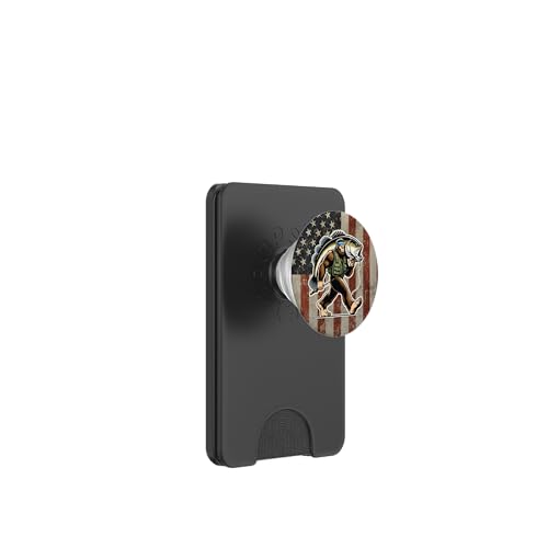 Forellenbarschfischen Bigfoot Fisherman Fish mit amerikanischer Flagge PopSockets PopWallet für MagSafe von Funny Bigfoot Fishing Largemouth Bass Fisherman