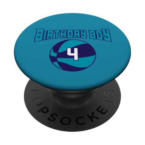 4 Jahre alt Geburtstag North Carolina Boy Basketball Athletic PopSockets Klebender PopGrip von Funny Birthday Party Baller Basketball Apparel