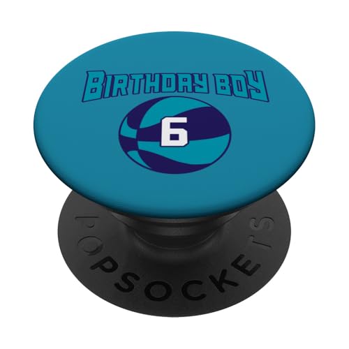 6 Jahre alt Geburtstag North Carolina Boy Basketball Athletic PopSockets Klebender PopGrip von Funny Birthday Party Baller Basketball Apparel