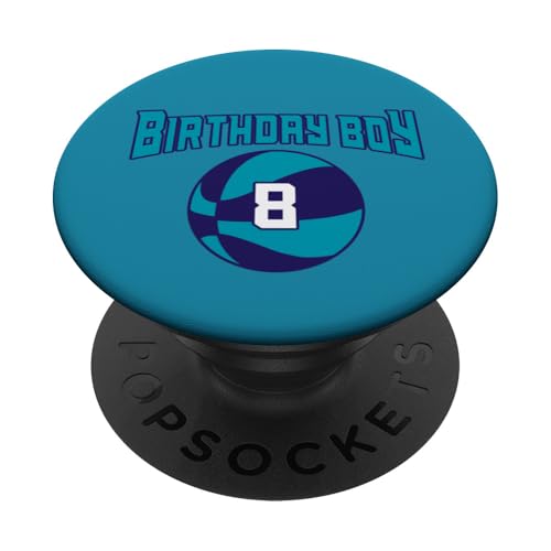 8 Jahre Geburtstag North Carolina Boy Basketball Athletic PopSockets Klebender PopGrip von Funny Birthday Party Baller Basketball Apparel