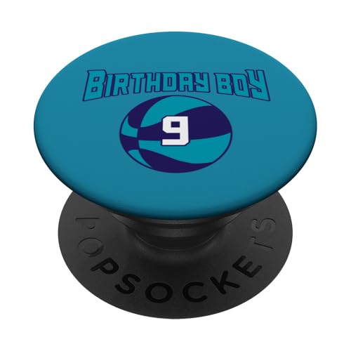 9 Jahre Geburtstag North Carolina Boy Basketball Athletic PopSockets Klebender PopGrip von Funny Birthday Party Baller Basketball Apparel
