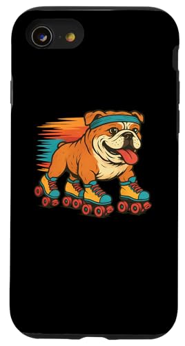 Englische Bulldogge, Rollschuhlaufen, Retro, Vintage, Hundeliebhaber Hülle für iPhone SE (2020) / 7 / 8 von Funny Bulldog 70s 80s Roller Skating Dog Designs