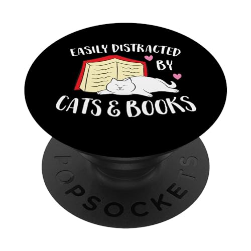 Lässt sich leicht von Katzen und Büchern ablenken. PopSockets Klebender PopGrip von Funny Cats And Reading Gifts