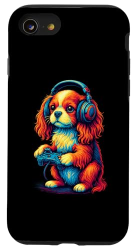 Cavalier King Charles Spaniel Retro Gamer Vintage Gaming Hund Hülle für iPhone SE (2020) / 7 / 8 von Funny Cavalier 80s Synthwave Vaporwave Dog Designs