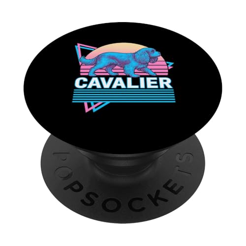 Cavalier King Charles Spaniel im Retro-Stil im Vintage-Synthwave-Stil PopSockets Klebender PopGrip Cavalier King Charles Spaniel im Retro-Stil im Vintage-Synthwave-Stil PopSockets Klebender PopGrip von Funny Cavalier 80s Synthwave Vaporwave Dog Designs