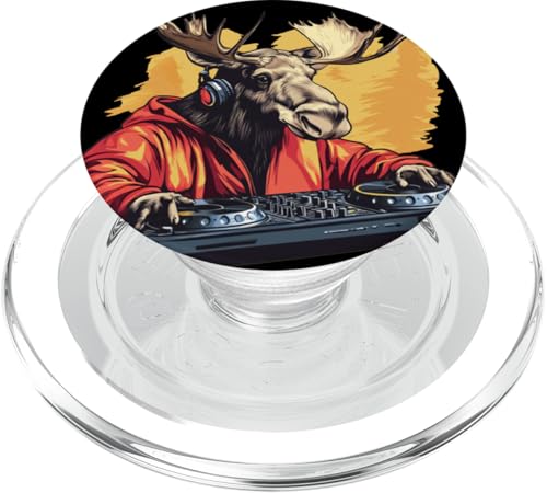 Hübscher Elch mit DJ-Kabine, für Musik- und Elch-Liebhaber PopSockets PopGrip für MagSafe von Funny DJ Moose