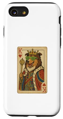 Collie King Spielkarte Retro Disco Hund Hülle für iPhone SE (2020) / 7 / 8 von Funny Dogs Pop Art Store