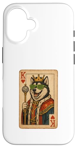 Spielkarte Sibirischer Husky King Herzen coole Spielkarte Retro Disco Hund Hülle für iPhone 16 Spielkarte Sibirischer Husky King Herzen coole Spielkarte Retro Disco Hund Hülle für iPhone 16 von Funny Dogs Pop Art Store
