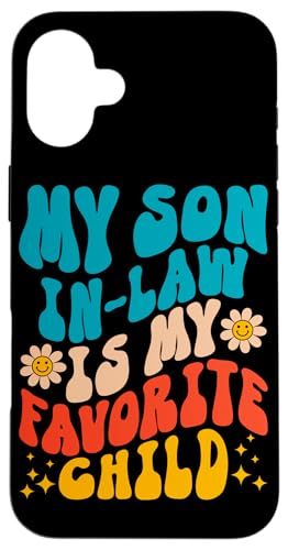 Mein Schwiegersohn ist mein Lieblingskind Familienhumor Retro Groovy Hülle für iPhone 16 Plus Mein Schwiegersohn ist mein Lieblingskind Familienhumor Retro Groovy Hülle für iPhone 16 Plus von Funny Gifts For Son In Law Graphic