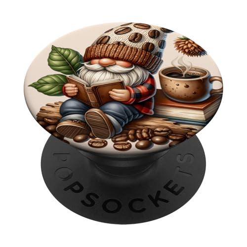 Coffee And Book Reading Accessories For Book Lovers Gnome PopSockets Klebender PopGrip Coffee And Book Reading Accessories For Book Lovers Gnome PopSockets Klebender PopGrip von Funny Gnome Coffee Accessories & Book Lover Gifts