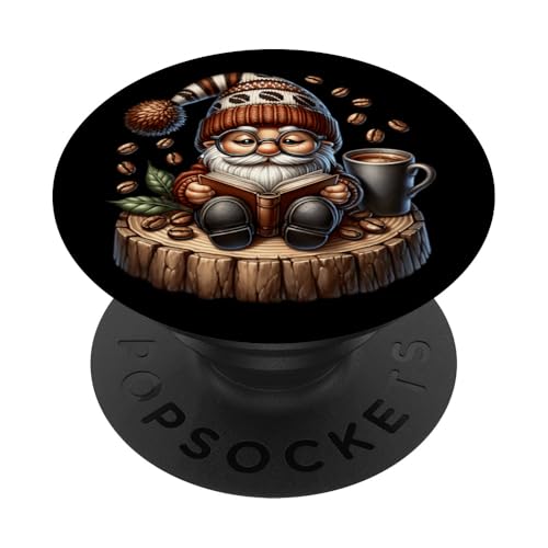 Coffee Gnome Graphic For Teacher And Librarian Funny Reading PopSockets Klebender PopGrip von Funny Gnome Coffee Accessories & Book Lover Gifts