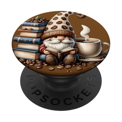 Librarian Gnome Love Reading Books Coffee Mug For Teacher PopSockets Klebender PopGrip von Funny Gnome Coffee Accessories & Book Lover Gifts