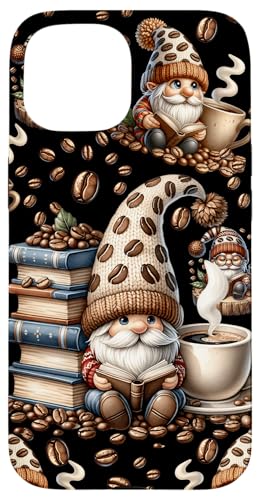 Love Coffee And Books Gnome Decor For Librarian And Teacher Hülle für iPhone 15 von Funny Gnome Coffee Accessories & Book Lover Gifts