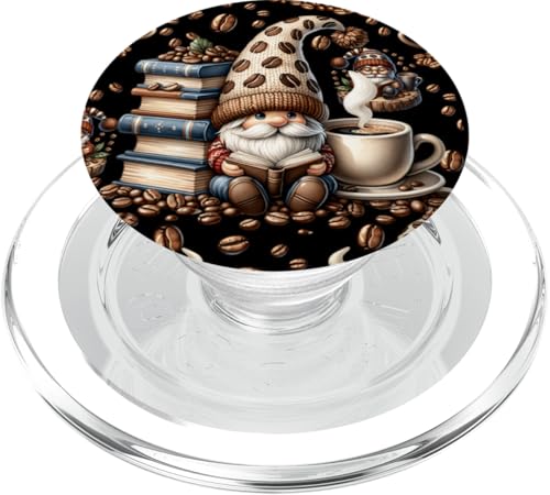 Love Coffee And Books Gnome Decor For Librarian And Teacher PopSockets PopGrip für MagSafe von Funny Gnome Coffee Accessories & Book Lover Gifts