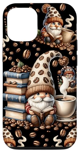 Reading Book Gnome With Coffee Mug And Fresh Coffee Beans Hülle für iPhone 12/12 Pro von Funny Gnome Coffee Accessories & Book Lover Gifts