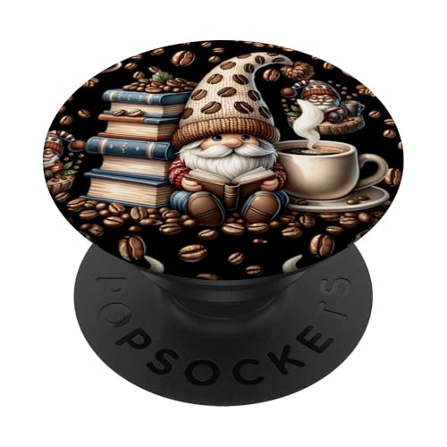 Reading Book Gnome With Coffee Mug And Fresh Coffee Beans PopSockets Klebender PopGrip Reading Book Gnome With Coffee Mug And Fresh Coffee Beans PopSockets Klebender PopGrip von Funny Gnome Coffee Accessories & Book Lover Gifts
