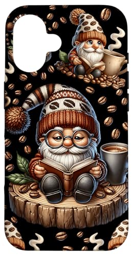 Teacher Coffee And Book Reading Gnome Patterns For Librarian Hülle für iPhone 16 von Funny Gnome Coffee Accessories & Book Lover Gifts