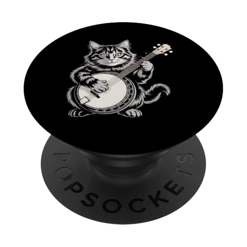 Banjo Cat Musician Bluegrass Country Music Lover Geschenk PopSockets Klebender PopGrip Banjo Cat Musician Bluegrass Country Music Lover Geschenk PopSockets Klebender PopGrip von Funny Graphic Tees For Women Men Kids