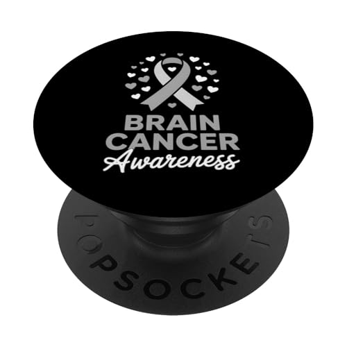 Monat des Gehirnkrebs-Bewusstseins: Graues Band unterstützt Überlebende PopSockets Klebender PopGrip von Funny Graphic Tees For Women Men Kids