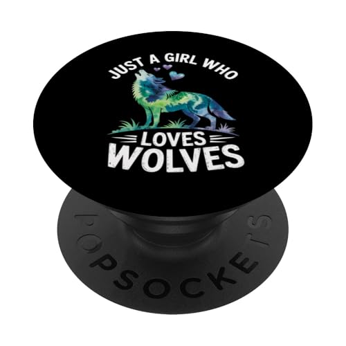 Wolf heult auf Mond, Mädchen, das Wölfe liebt PopSockets Klebender PopGrip Wolf heult auf Mond, Mädchen, das Wölfe liebt PopSockets Klebender PopGrip von Funny Graphic Tees For Women Men Kids
