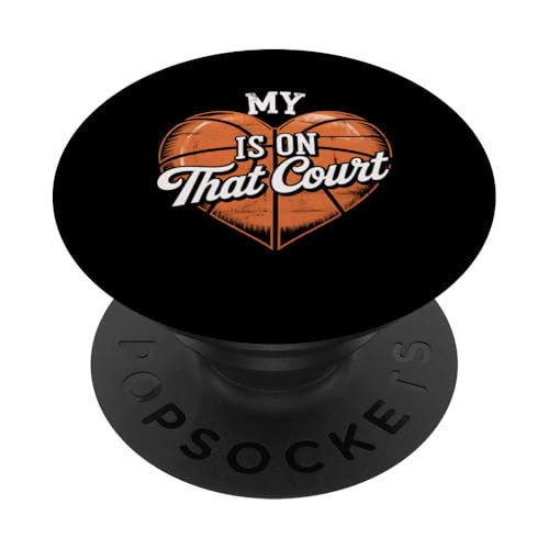 Geschenk für Basketball-Liebhaber, niedliches My Heart That Court PopSockets Klebender PopGrip von Funny Graphic Tees Women Men Kids