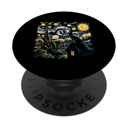 Gogh Night Cat Kitten Paint Decor Lover Gift PopSockets Klebender PopGrip Gogh Night Cat Kitten Paint Decor Lover Gift PopSockets Klebender PopGrip von Funny Graphic Tees Women Men Kids